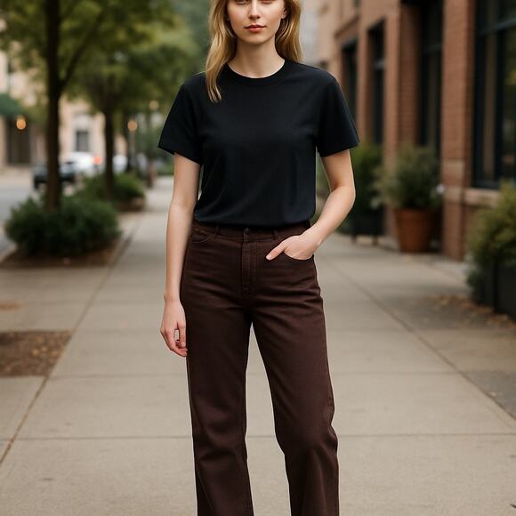 Buffalo -Brown Casual Pants Straight Leg Relaxed Fit Everyday Trousers - Picture 1 of 9